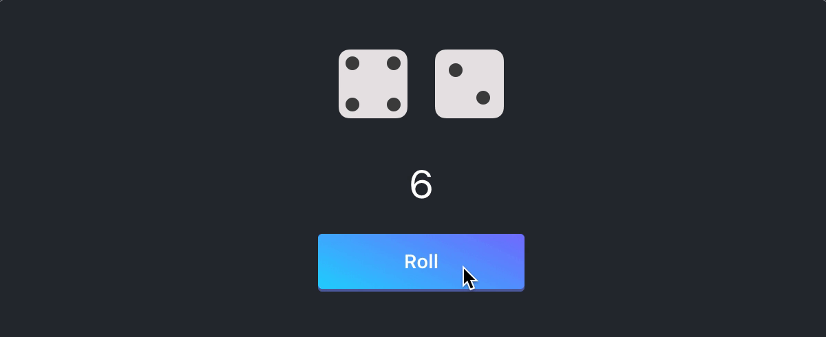 A web app showing two dice and a big button that says Roll.