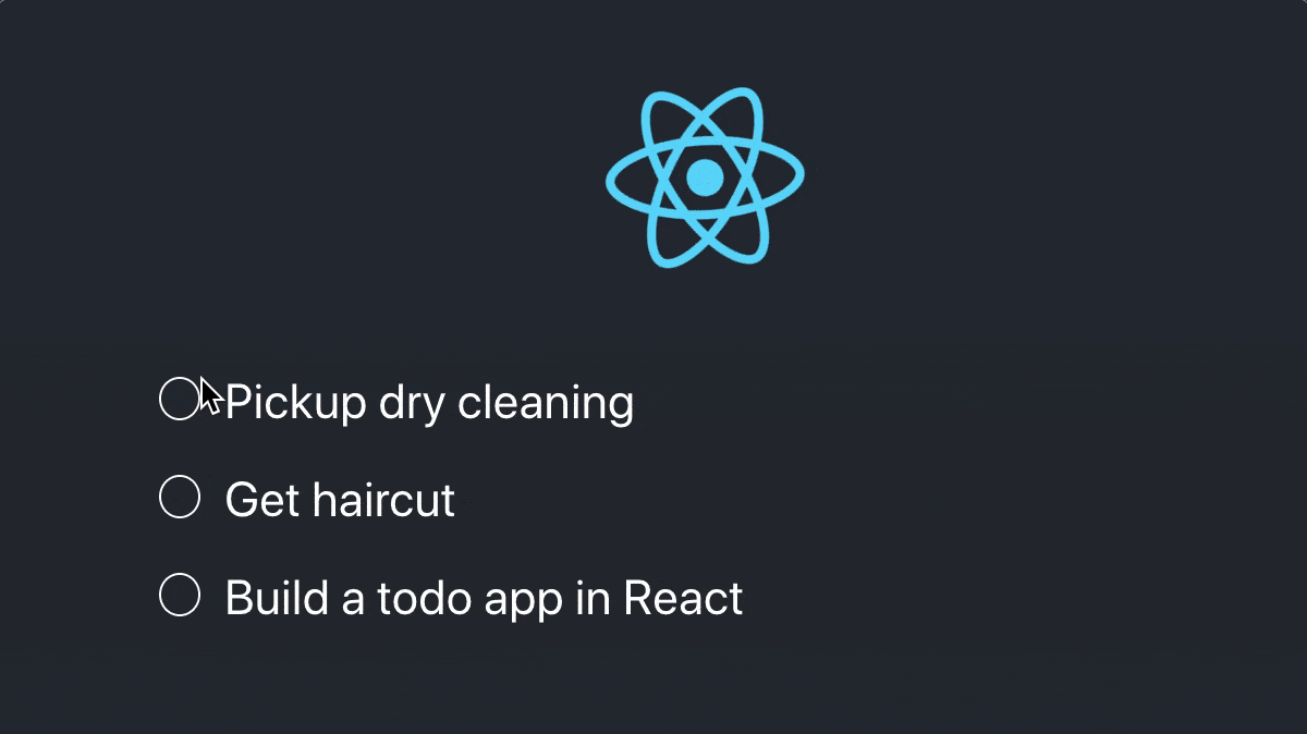 A todo list app built in React showing all three todos being completed.
